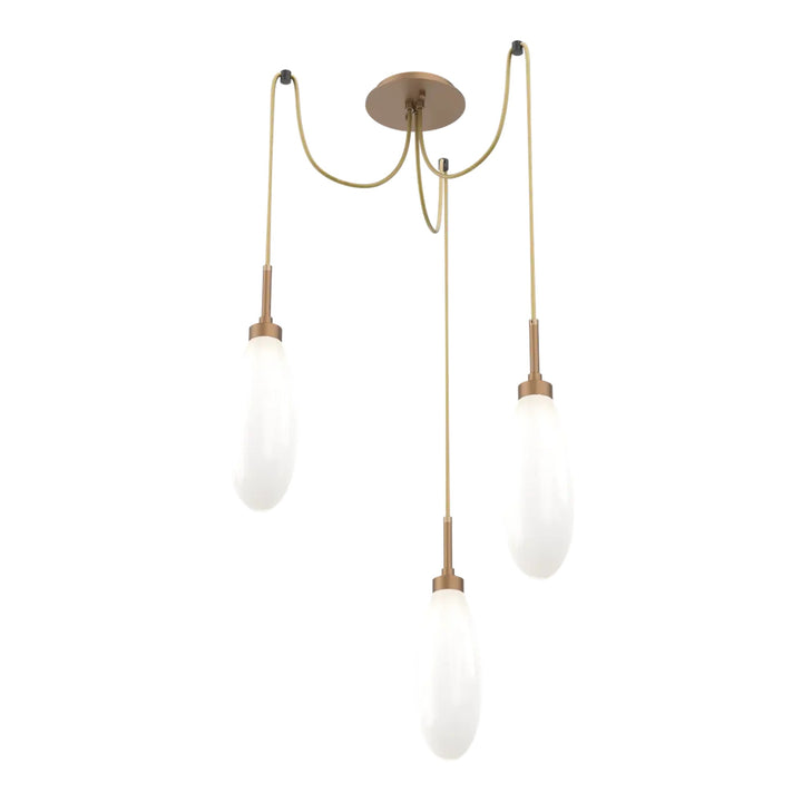 Fiori Swag Chandelier by Hammerton Studio 3 Lights in Novel Brass with White glass on adjustable cord