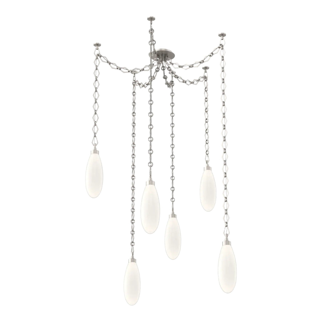 Fiori Swag Chandelier by Hammerton Studio 6 Lights in Beige Silver with White glass on chain