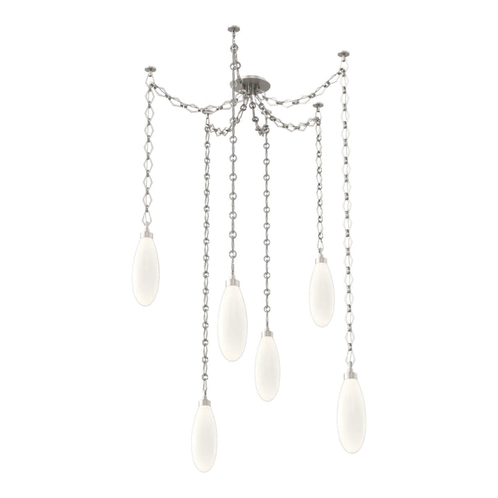 Fiori Swag Chandelier by Hammerton Studio 6 Lights in Beige Silver with White glass on chain