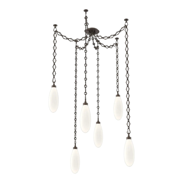 Fiori Swag Chandelier by Hammerton Studio 6 Lights in Flat Bronze with White glass on chain