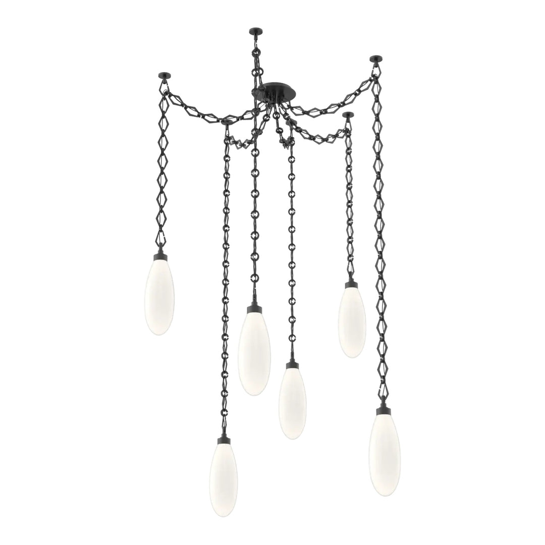 Fiori Swag Chandelier by Hammerton Studio 6 Lights in Matte Black with White glass on chain