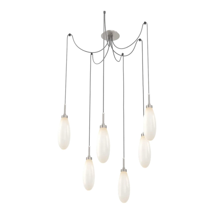 Fiori Swag Chandelier by Hammerton Studio 6 Lights in Beige Silver with White glass on adjustable cord