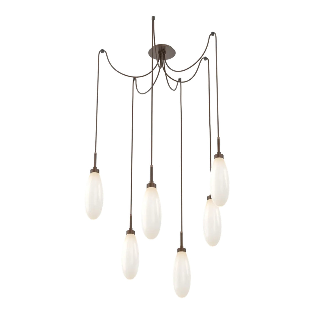 Fiori Swag Chandelier by Hammerton Studio 6 Lights in Burnished Bronze with White glass on adjustable cord