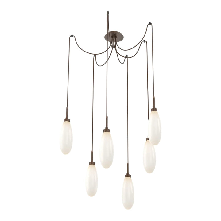 Fiori Swag Chandelier by Hammerton Studio 6 Lights in Burnished Bronze with White glass on adjustable cord