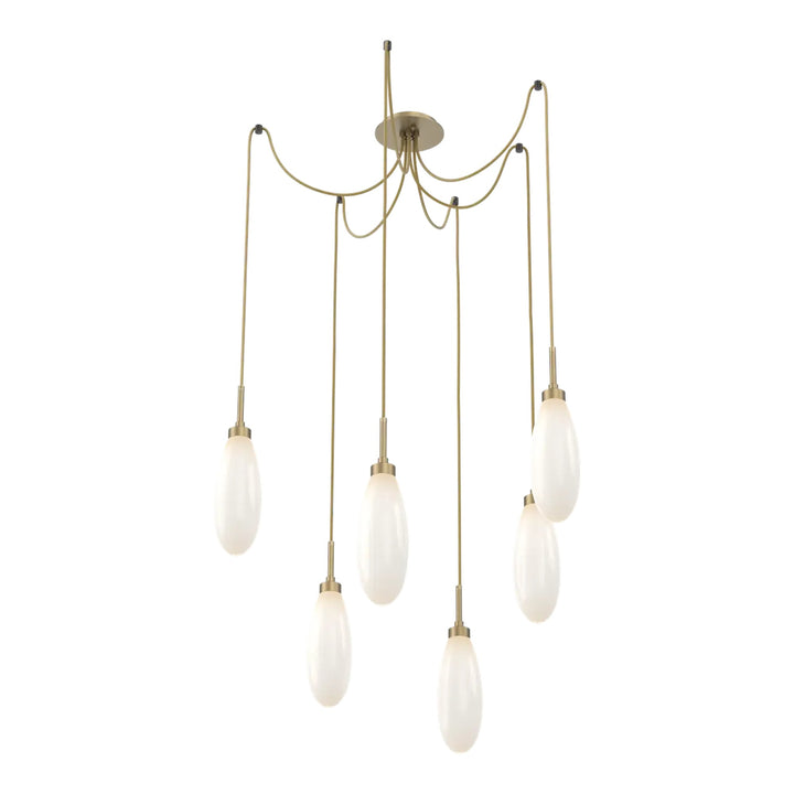 Fiori Swag Chandelier by Hammerton Studio 6 Lights in Gilded Brass with White glass on adjustable cord