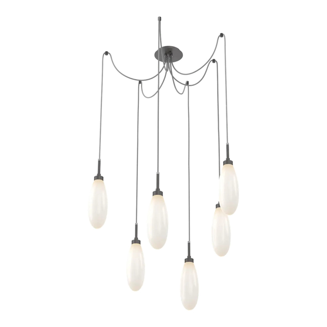 Fiori Swag Chandelier by Hammerton Studio 6 Lights in Graphite with White glass on adjustable cord