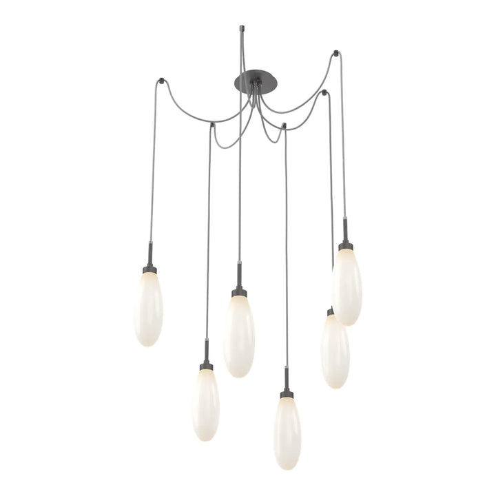 Fiori Swag Chandelier by Hammerton Studio 6 Lights in Graphite with White glass on adjustable cord