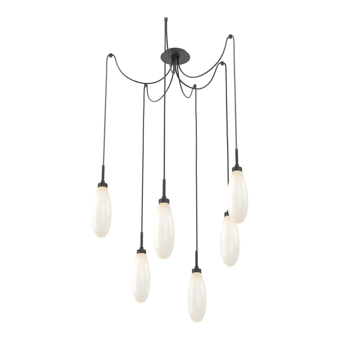 Fiori Swag Chandelier by Hammerton Studio 6 Lights in Matte Black with White glass on adjustable cord