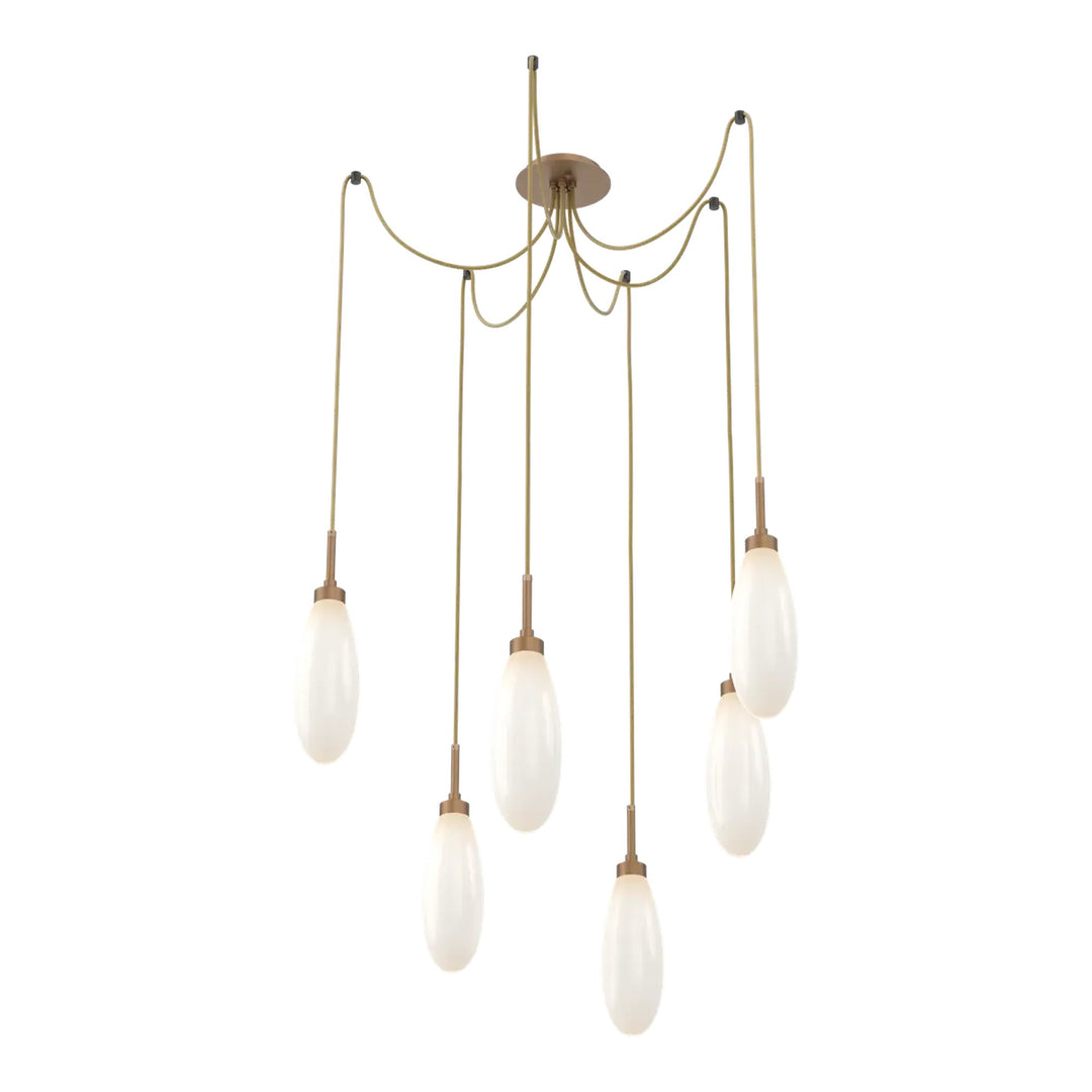 Fiori Swag Chandelier by Hammerton Studio 6 Lights in Novel Brass with White glass on adjustable cord