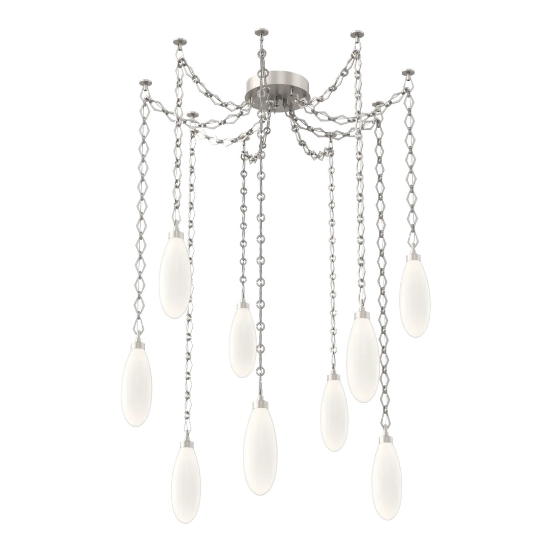 Fiori Swag Chandelier by Hammerton Studio 9 Lights in Beige Silver with White glass on chain