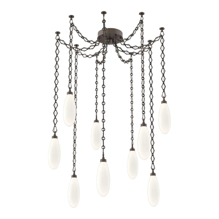 Fiori Swag Chandelier by Hammerton Studio 9 Lights in Flat Bronze with White glass on chain