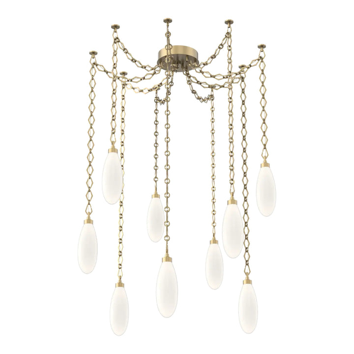 Fiori Swag Chandelier by Hammerton Studio 9 Lights in Gilded Brass with White glass on chain
