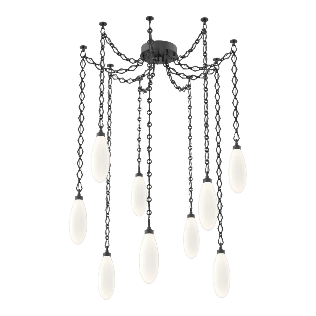 Fiori Swag Chandelier by Hammerton Studio 9 Lights in Matte Black with White glass on chain