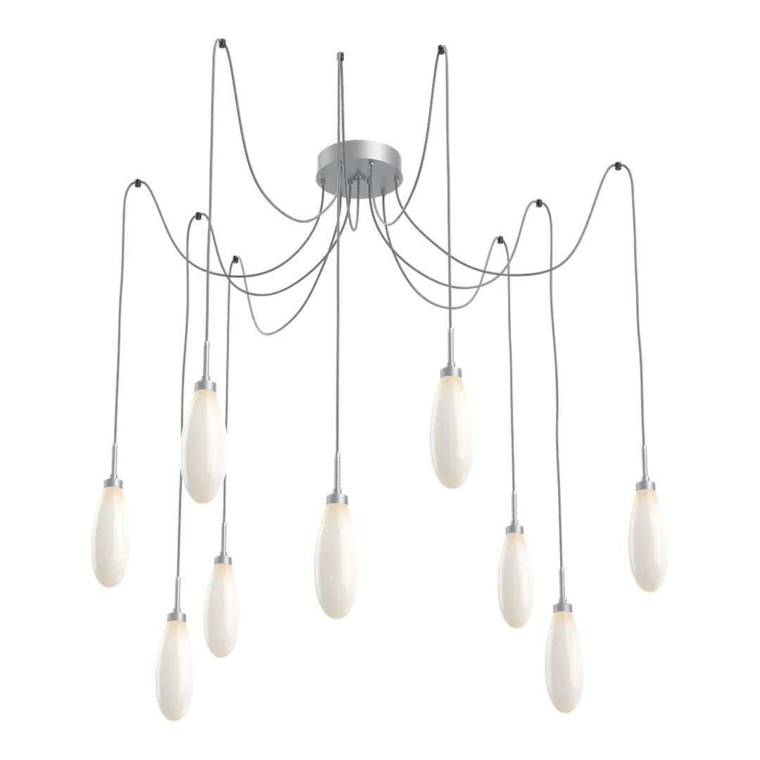 Fiori Swag Chandelier by Hammerton Studio 9 Lights in Classic Silver with White glass on adjustable cord