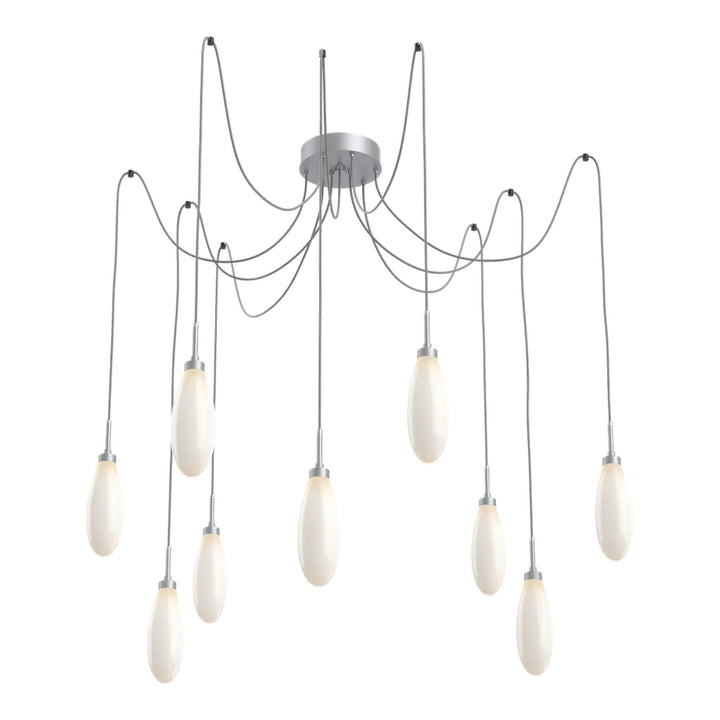 Fiori Swag Chandelier by Hammerton Studio 9 Lights in Classic Silver with White glass on adjustable cord