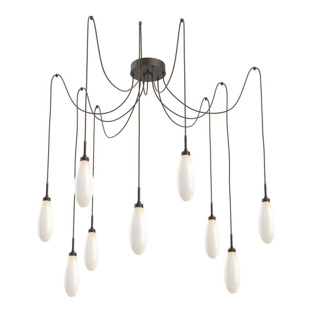 Fiori Swag Chandelier by Hammerton Studio 9 Lights in Flat Bronze with White glass on adjustable cord