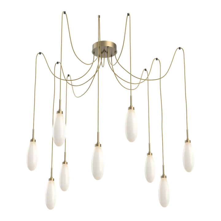 Fiori Swag Chandelier by Hammerton Studio 9 Lights in Gilded Brass with White glass on adjustable cord