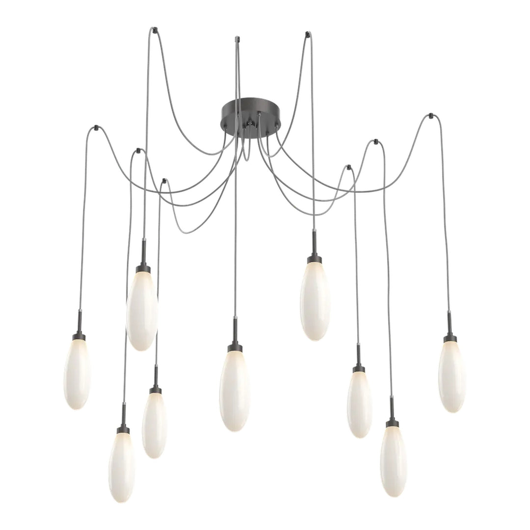 Fiori Swag Chandelier by Hammerton Studio 9 Lights in Graphite with White glass on adjustable cord