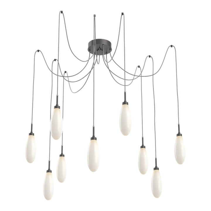 Fiori Swag Chandelier by Hammerton Studio 9 Lights in Graphite with White glass on adjustable cord