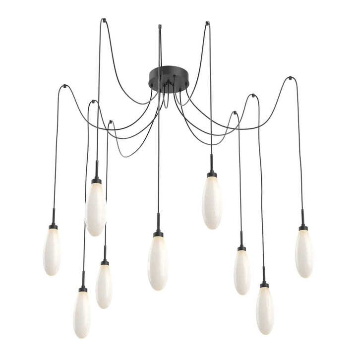 Fiori Swag Chandelier by Hammerton Studio 9 Lights in Matte Black with White glass on adjustable cord