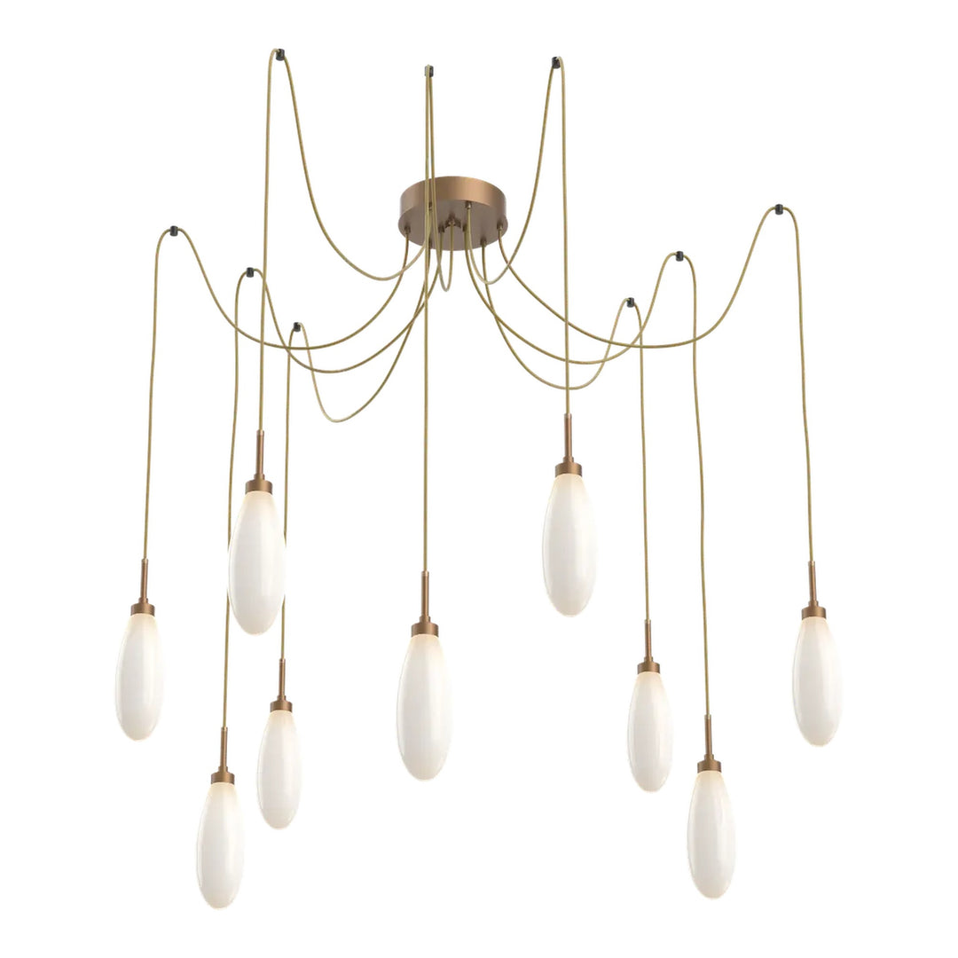 Fiori Swag Chandelier by Hammerton Studio 9 Lights in Novel Brass with White glass on adjustable cord