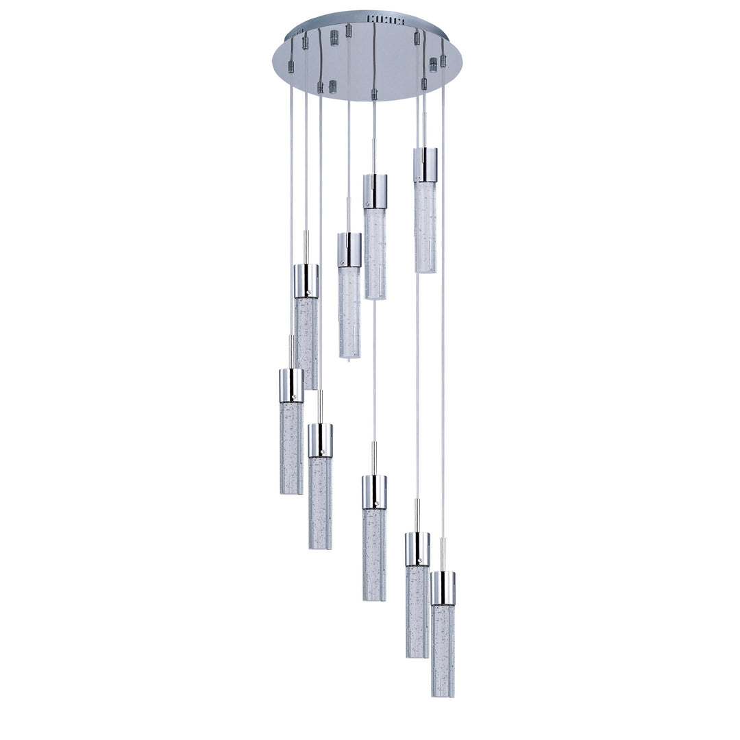 Fizz IV 9-Light LED Pendant by ET2 Lighting in Polished Chrome, front view