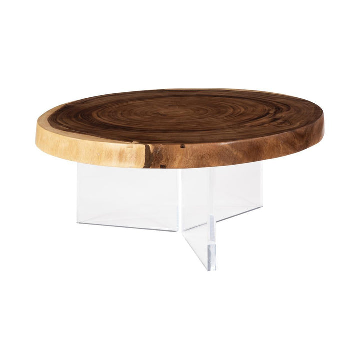 Floating Round Coffee Table With Acrylic Legs, Natural by Phillips Collection — centered product view