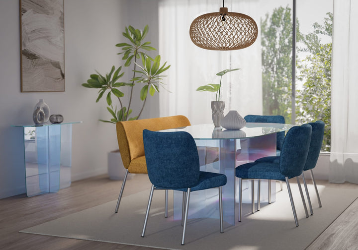 Fomo Chenille Dining Chair in Azure — lifestyle photo