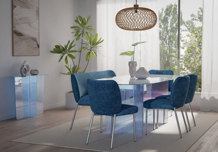 Fomo Chenille Dining Chair in Azure — lifestyle photo