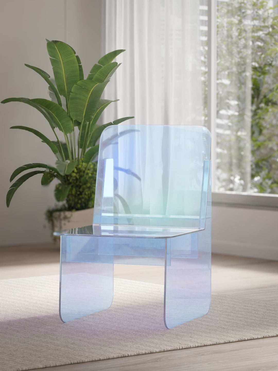 Fomo Iridescent Acrylic Accent Chair in Honeyberry — lifestyle photo