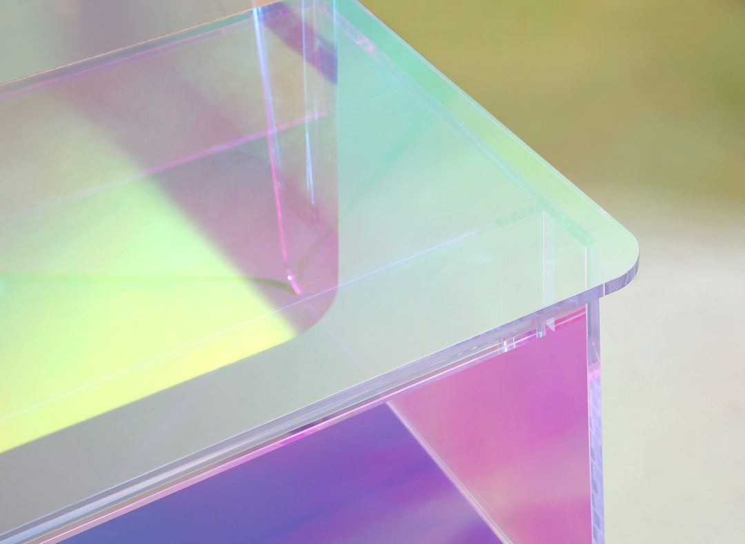 Fomo Iridescent Acrylic Accent Chair in Honeyberry — lifestyle photo