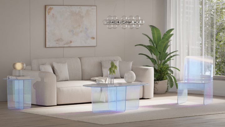 Fomo Iridescent Acrylic Accent Chair in Honeyberry — lifestyle photo