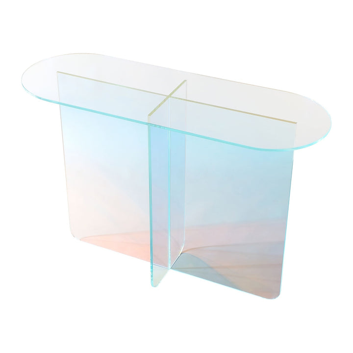 Fomo Iridescent Glass Console Table by Modus in Iridescent Glass — product view on a white background