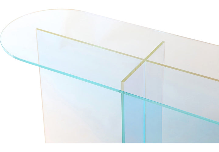 Fomo Iridescent Glass Console Table in Iridescent Glass — product view on a white background