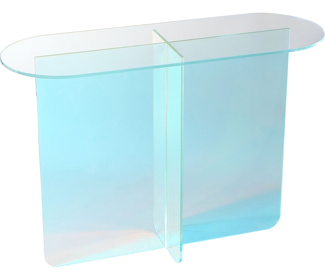 Fomo Iridescent Glass Console Table in Iridescent Glass — product view on a white background