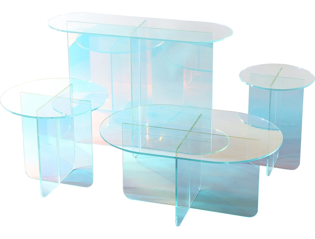 Fomo Iridescent Glass Console Table in Iridescent Glass — product view on a white background