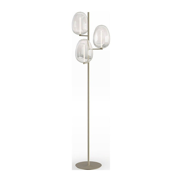 Eforma Fos floor lamp with smoked-glass shades on a slender metal frame, shown on white