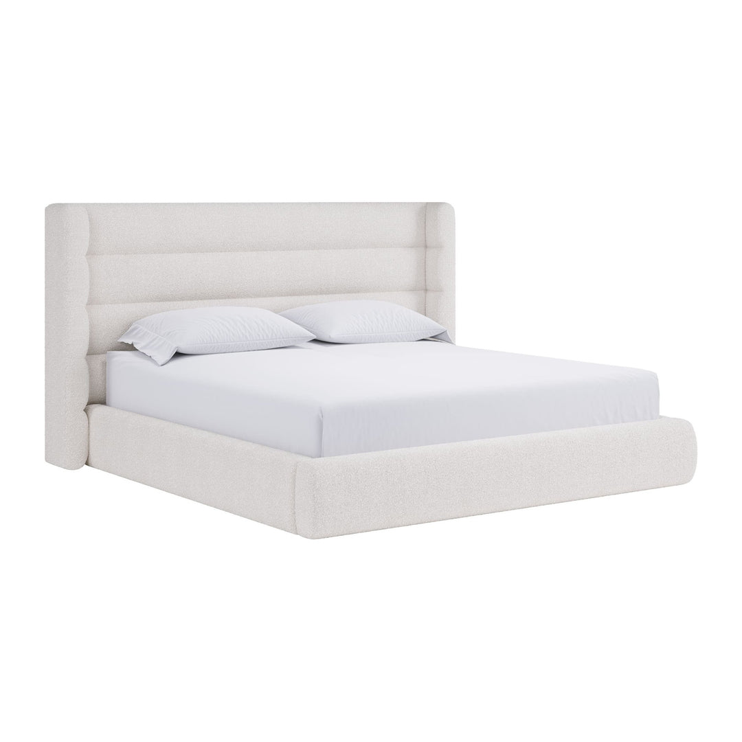 Frank Upholstered Wingback Platform Bed by Modus in Cottage Cheese — white background, angled view