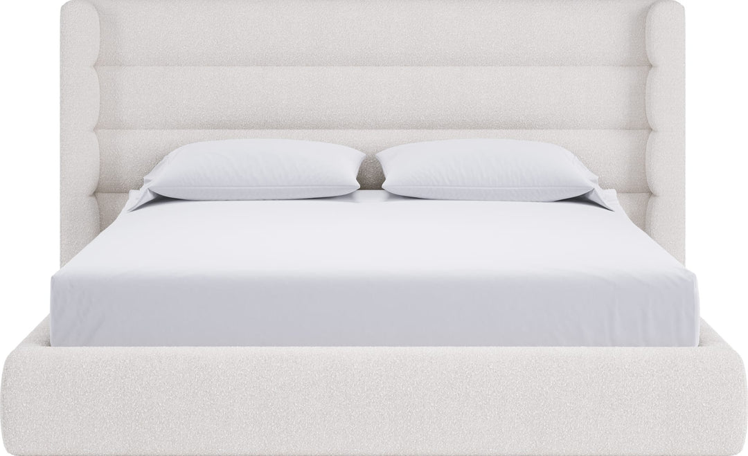 Frank Upholstered Wingback Platform Bed in Cottage Cheese — white background, front view