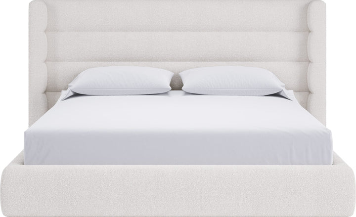 Frank Upholstered Wingback Platform Bed in Cottage Cheese — white background, front view