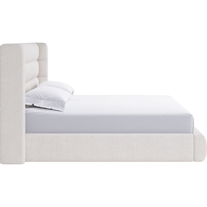 Frank Upholstered Wingback Platform Bed in Cottage Cheese — white background, side profile