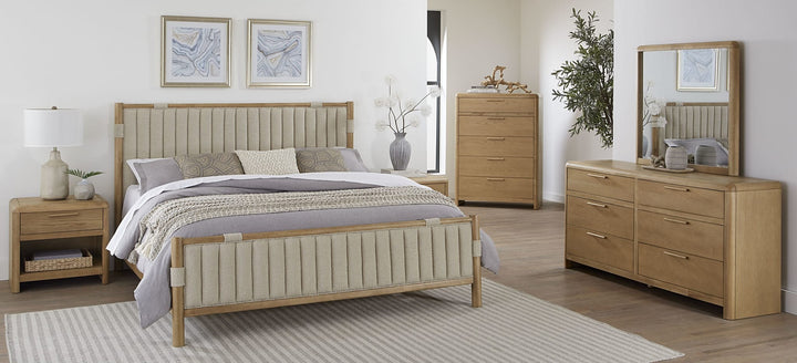 Furano Five Drawer Chest with the Furano bedroom group in a light-filled room