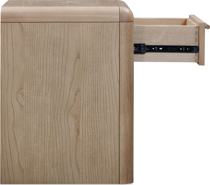Furano One Drawer One Shelf Nightstand in Ginger — side view with drawer open