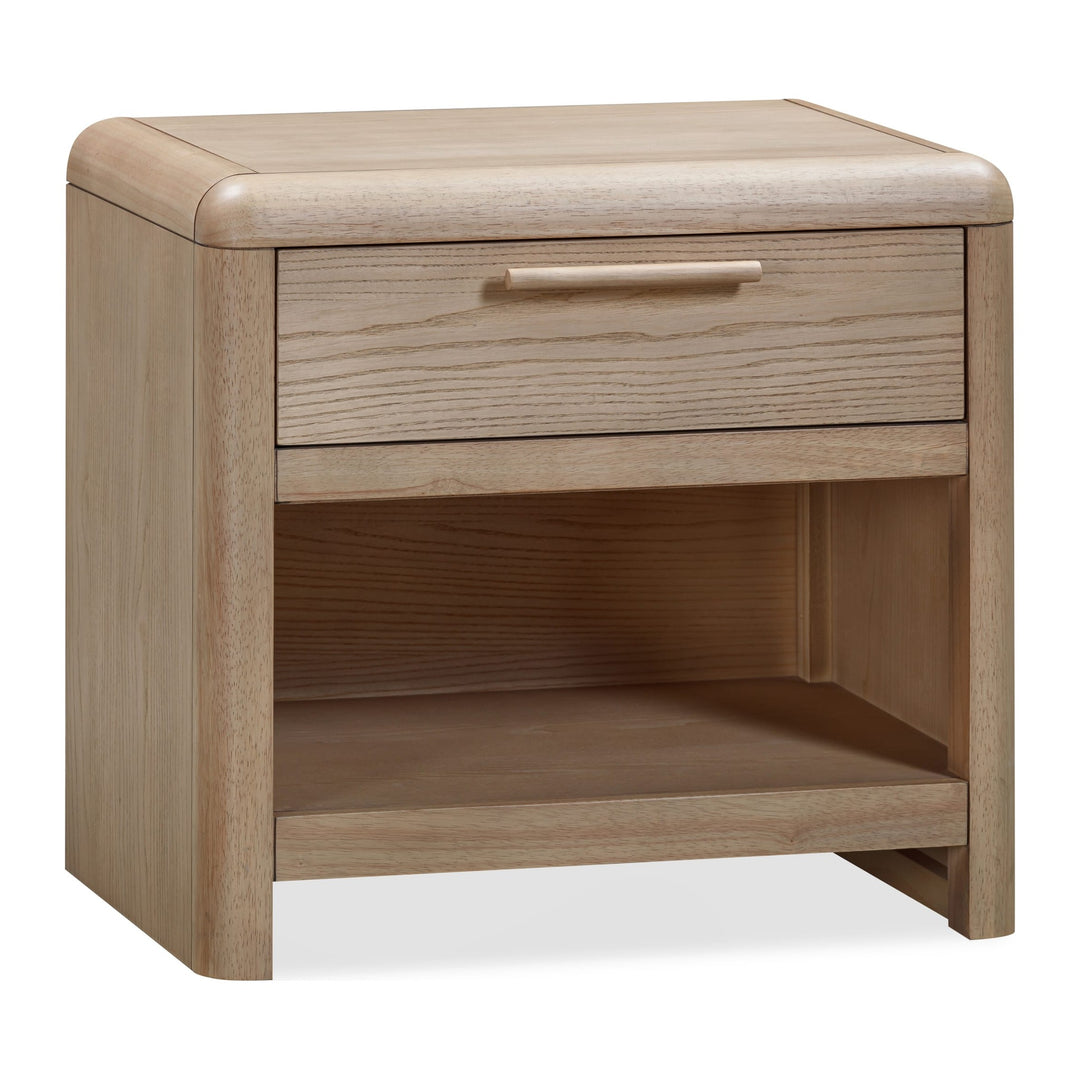 Furano One Drawer One Shelf Nightstand by Modus in Ginger — white background, angled view