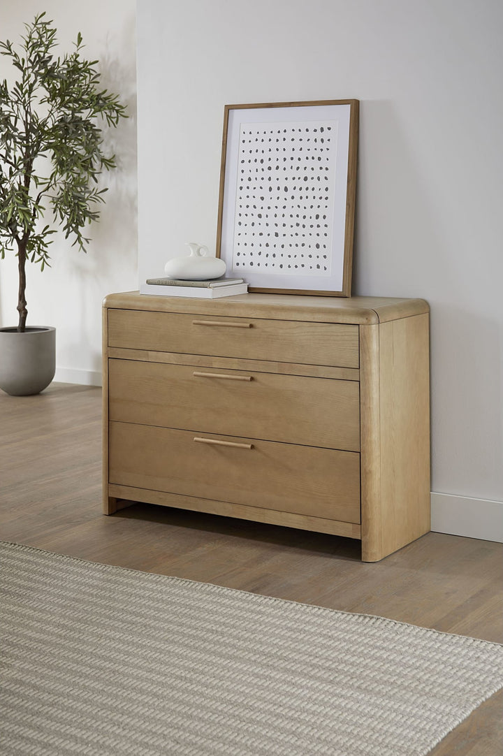 Furano Three Drawer Bachelor Chest in Ginger styled in a bright room