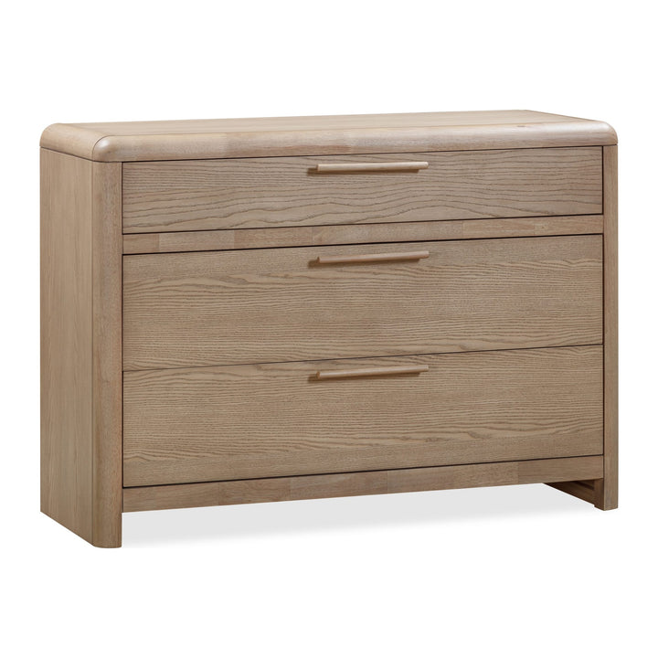 Furano Three Drawer Bachelor Chest by Modus in Ginger — white background, angled view
