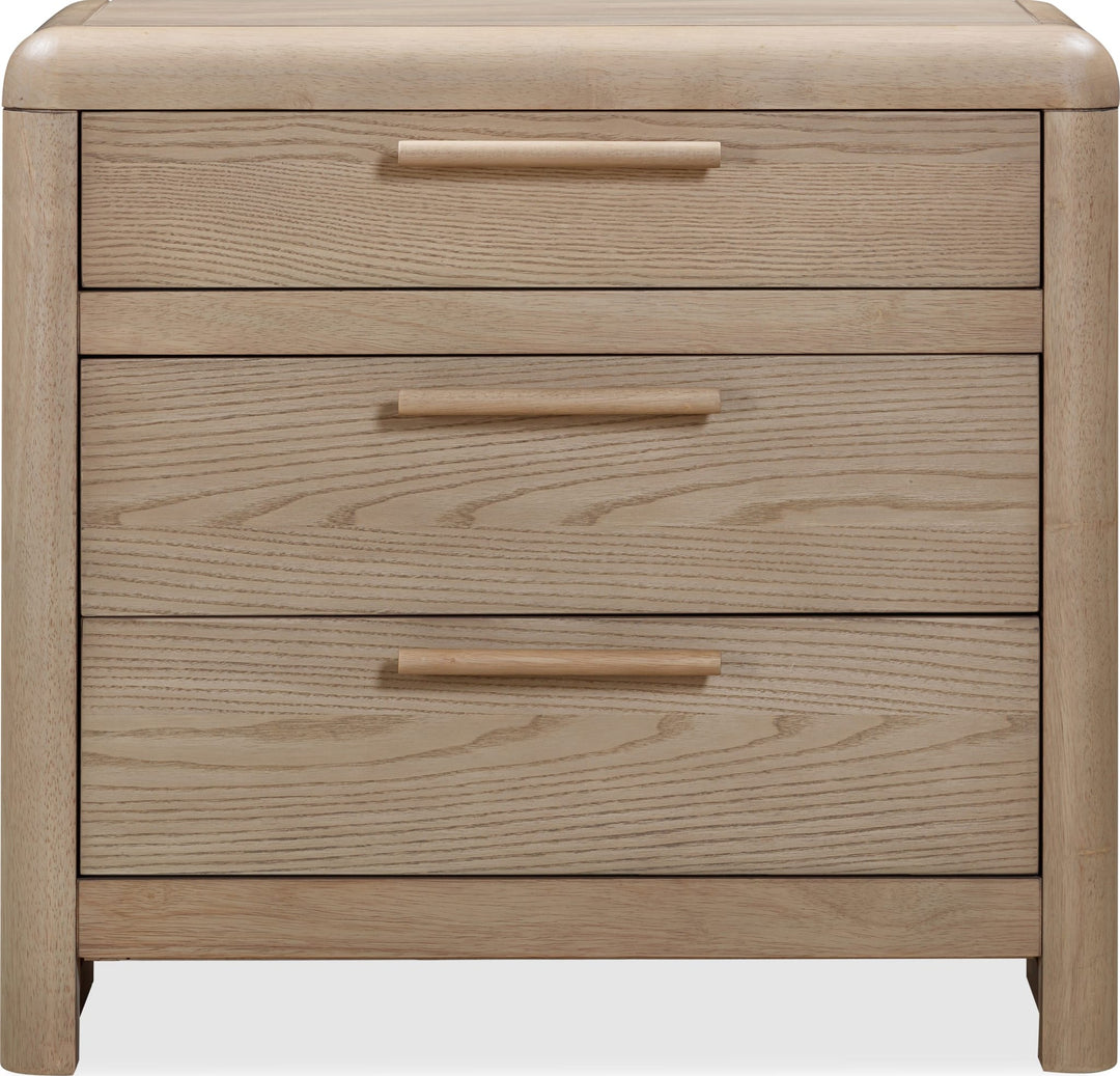 Furano Three Drawer Nightstand in Ginger — white background, front view