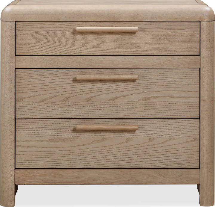 Furano Three Drawer Nightstand in Ginger — white background, front view