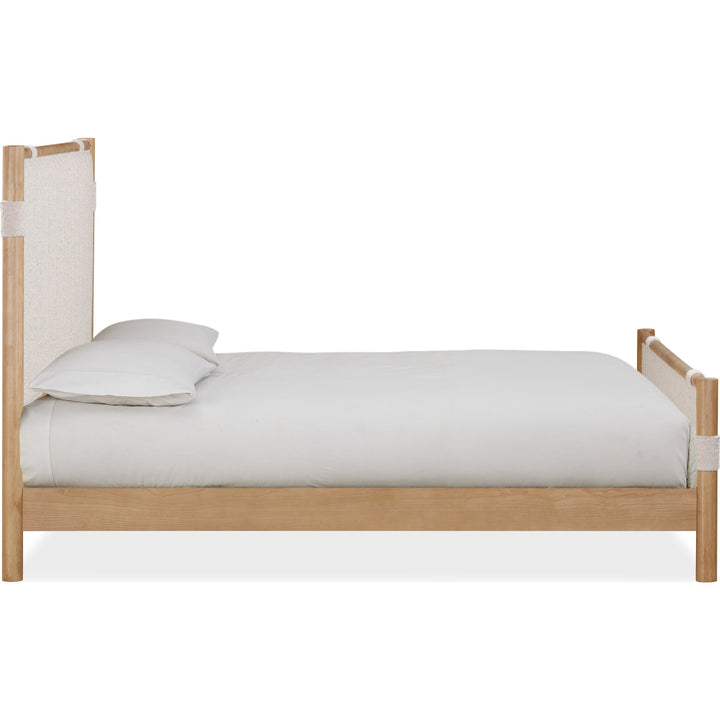 Furano Upholstered Panel Bed — white background, side profile