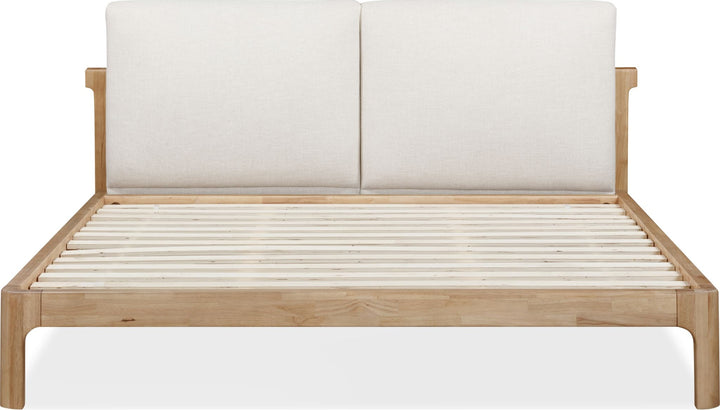 Furano Upholstered Two Cushion Platform Bed — front view without mattress showing slatted platform